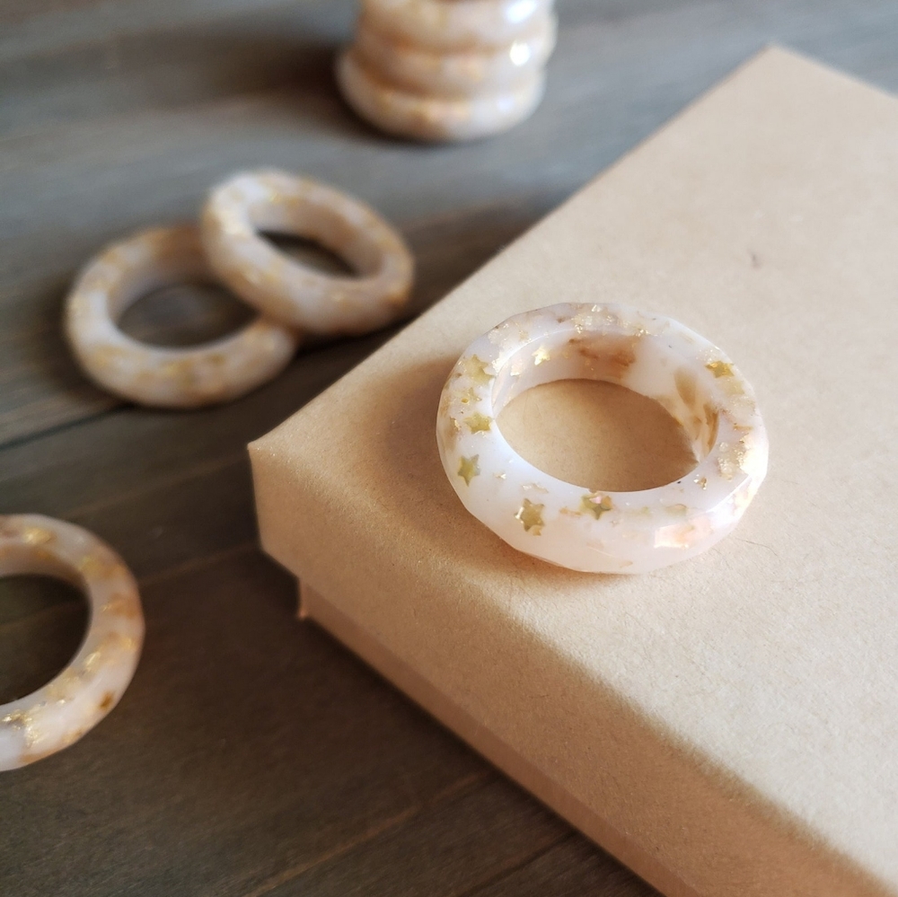 Handmade White Galaxy Star Resin Ring